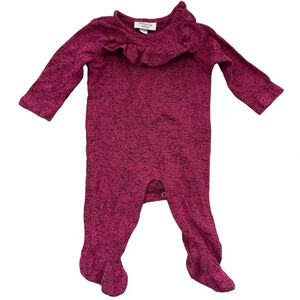 Stexling Baby Fuschia Long Sleeve Ruffle Crewneck Footed Buttoned Onesie 3M GUC